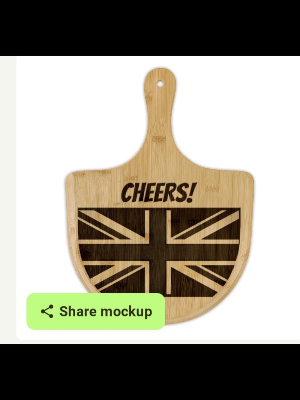 Bamboo 'Cheers!' Serving Paddle with Union Jack Design - 15.5"x11"